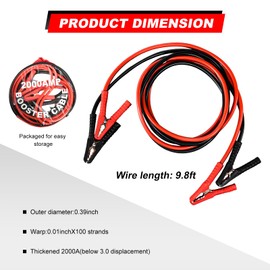 MUQIDA 2 PCS Jumper Cables for Car Battery, 10 Gauge 10Feet Automotive Booster Cables with Carrying Bag, Heavy Duty Alligator Clips Cable for Jump Starting Dead or Weak Batteries