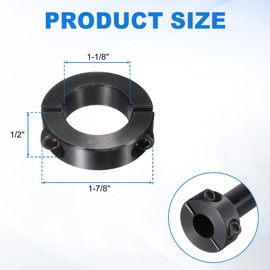 uxcell 2Pcs Double Split Shaft Collar, 1-1/8" Bore One Piece Clamping Collar 1-7/8" OD 1/2" Thickness Black Oxide Lock Collar Clamp with Set Screws (1045 Steel)
