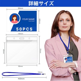 ID Card Holder, Neck Holder, 50 Pieces, Name Holder Strap, Name Card Holder, Employee ID Case, Name Tag Case, Neck Hanger, Exhibition, Transparent, Waterproof, Card Holder, For Work or School