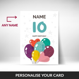 Fun 10th Birthday Card for Him or Her | Balloons Design | Happy Birthday Card for Male, Female on their 10th Bday when they turn 10 Years Old!