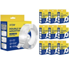 EFOK 10 Packs Double Sided Tape Heavy Duty, Nano Tape Mounting Tape Clear Multipurpose Strong Adhesive Tape for Home, Office, 1.2 in × 9.85 FT