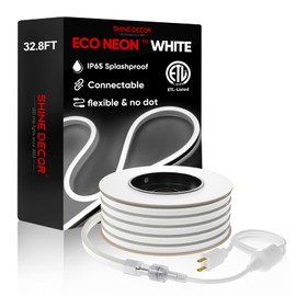Shine Decor LED Neon Rope Lights Connectable, 32.8FT Flexible AC110V 120V Neon LED Strip Lights(Daylight Cool White) Outdoor Waterproof, ETL Plug&Play Neon String Lighting 120LED/M for Home Commercial