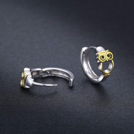 Cuoka Owl Hoop Earrings 925 Sterling Silver Owl Huggie Earrings Cute 18K Animal Owl Earrings Jewelry for Women