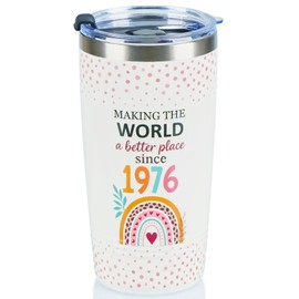 COOZEO 50th Birthday Gifts for Women, Her - 21 with 29 Years Experience - 20 oz/590 ml Stainless Steel Insulated Tumbler with Straw - Cool 1976 Gifts for Turning 50-Year-Old Woman - (Beige)