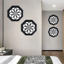 ZOLAPI 2-Piece Octagon Wall-Mounted Mirrors,Vintage Farmhouse Mirror for Wall Decor,Black Decorative Accent Mirror for Foyer, Bathroom, Bedroom. (12”x12”)