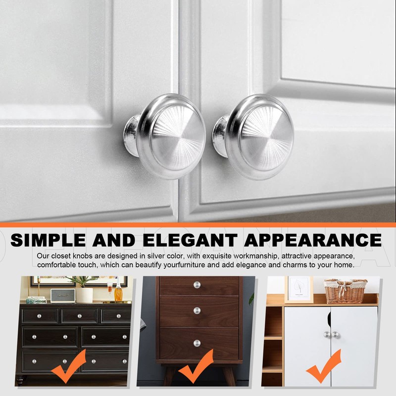 Tanstic 30 Pack 1.06 Inch Silver Round Kitchen Cabinet Knobs
