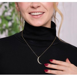 Beaux Bijoux Sterling Silver Crescent Moon Necklace for Women - 14k Gold Plated Silver Half Moon Necklace for Women - Moon Pendant Necklace, Metal