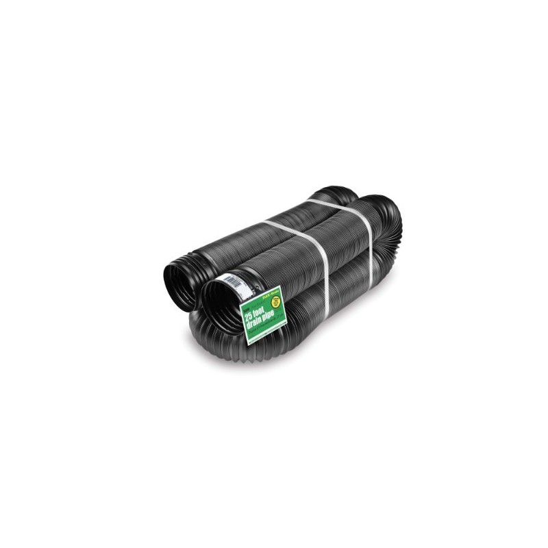 Flex-Drain 51110 Flexible/Expandable Landscaping Drain Pipe, Solid, 4-Inch by 25-Feet