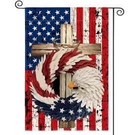 JIMOWANG Patriotic Stars and Stripes Eagle Wreath Burlap Burlap Garden Flag Double Sided Outdoor Decorative Yard Flag 12"x18" Porch Patio Banner Flags