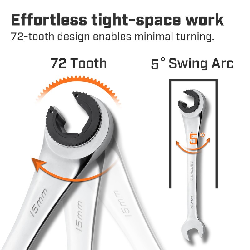 ironcube Brake Line Wrench Set: Metric 10-17mm - Ratcheting Open-end