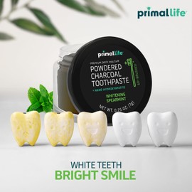 Primal Life Organics - Dirty Mouth Toothpowder, Activated Charcoal Tooth Cleaning Powder, Essential Oils with Kaolin & Bentonite Clay, 200+ Brushings, Organic, Vegan (Black Spearmint, 0.25 oz)