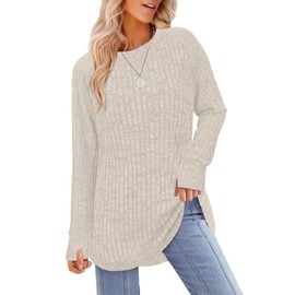 JomeDesign Womens Tops Long Sleeve Shirts Lightweight Crewneck Sweatshirts Loose Casual Fall Sweaters Apricot