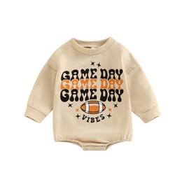 Ayalinggo Toddler Football Outfit Infant Girl Boy Sweatshirt Bubble Sweater Cute Game Day Clothes Sweatshirt Romper Game Day Beige 12-18 Months