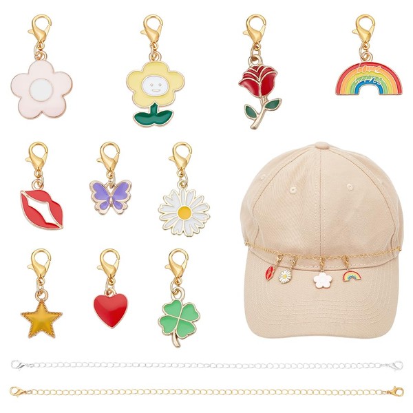PH PandaHall 2pcs Trucker Hat Chains Set with 10 Enamel