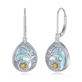 enjoylifecreative Daisy Flower Moonstone Earrings 925 Sterling Silver Flower Filigree Dangle Earrings Daisy Jewellery Gifts for Women Girls