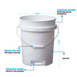 Hudson Exchange 5 Gallon Bucket with Bottom Grip Handle, HDPE, White