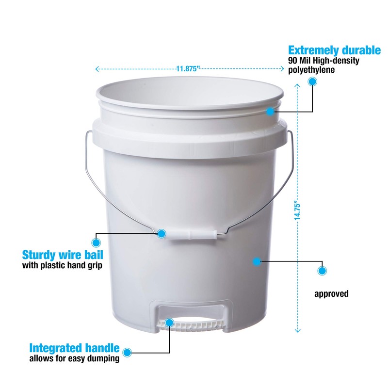 Hudson Exchange 5 Gallon Bucket with Bottom Grip Handle, HDPE,