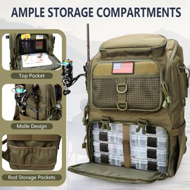 rillrun Fishing Backpack with Rod Holders, Ultimate Tackle Box Bakpack for Men, 42L Large Tackle Bag Store Fishing Gear