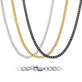 Rajputana 316L 3-Piece Cuban Chain Set for Men Boys Durable 5 mm Stainless Steel Chain for Men Hypoallergenic Men's Chain Necklaces 16/18/20/22/24 Inches, Stainless Steel, No Gemstone