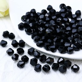 Dowarm 1000PCS Crystal Bicone Beads 4mm, Black Glass Beads for Jewelry Craft Making, DIY Bracelet, Necklace, Dolls, Suncatcher, Faceted Beads