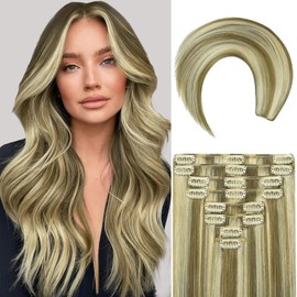 MEYOFUN Blonde Clip in Hair Extensions, 22 Inch 110g, 8p613 Mixed Bleach Blonde, Invisible Seamless Straight Remy Blonde Hair Extensions Clip in 8pcs Per Set with Double Weft