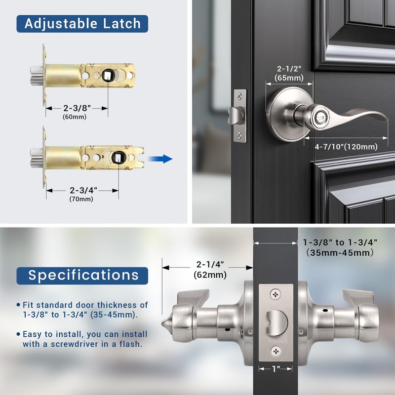Knobonly 6 Pack Brushed Satin Nickel Door Lever Privacy Door