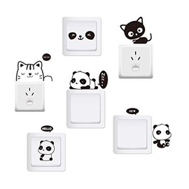 Power Switch Sticker, Cute, Wall Sticker, Panda, Cat, Wallpaper, Decoration, Interior, Waterproof, Electric Switch Decoration, Removable, Stylish, 6-piece Set