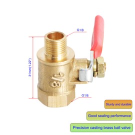 Aopin Ball Valve Brass G 1/8" Female Thread x G 1/8" Male Thread Valve Blocks Water, Oil, Gas Liquids, Vinyl Handle, Suitable for PEX, Copper, HDPE2 Pieces