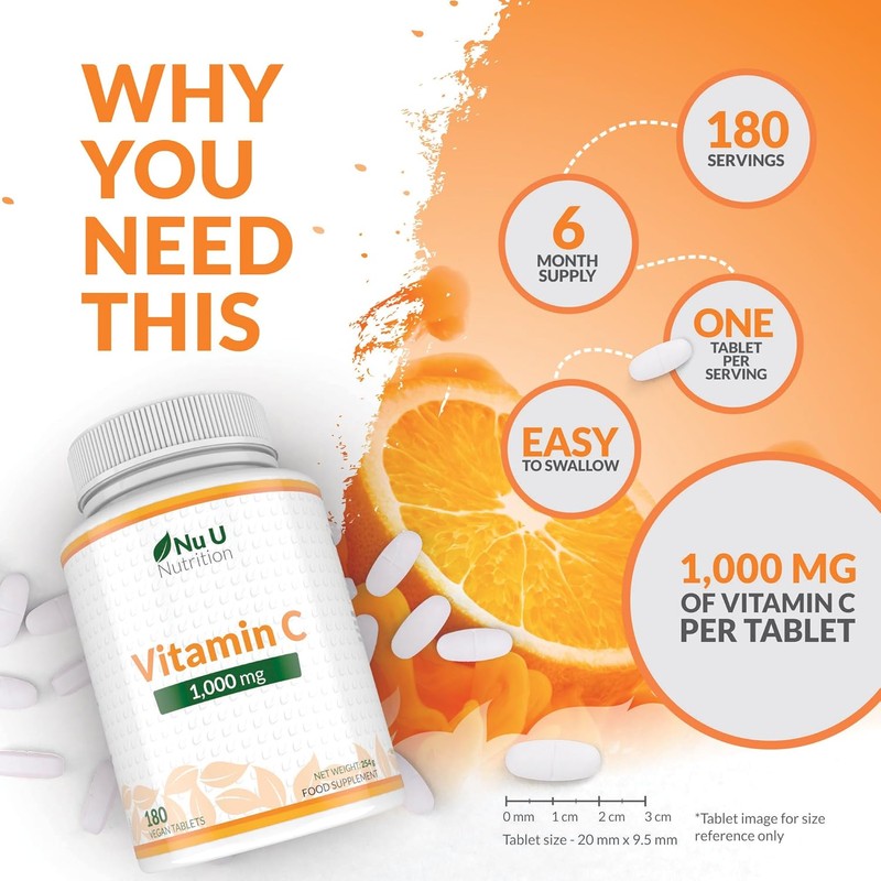 Vitamin C 1000mg - 180 Vegan Tablets - 6 Month