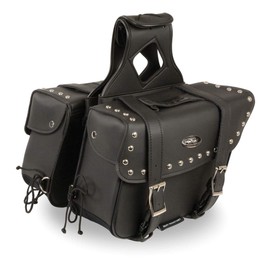 Milwaukee Leather SH57901ZB Black Medium Zip-Off PVC Slanted Throw Over Studded Saddlebags - One Size