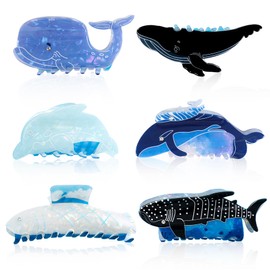 Kogcmeetl 6 Pcs Sea Animal Hair Clips, Cute Large Ocean Hair Claw Clips for Thick or Thin Hair, Marine Life Whale Dolphin Shark Beach Hair Accessories for Women Girls and Ocean Lovers