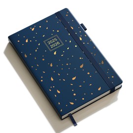 DeDe Bee Calendar 2025-2026 Weekly Planner, Diary Book Calendar, A5 Hardback Diary, Multilingual, 1 Week 2 Pages, July 2025 - December 2026 (Blue)