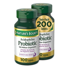 Natures Bounty Acidophilus Probiotic 200 tabletas Paquete de 2 x 100 100 millones de cultivos activos de Lactobacillus acidophilus sin gluten ni OMG  