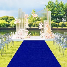 FANPROMS 4FTx20FT Aisle Runner for Wedding Ceremony Blue Carpet Runner for Prom Velvet Fabric Aisle Runners Carpet Runway Rug with Carpet Tapes Church Runner Indoor Outdoor Beach Wedding Event Rugs