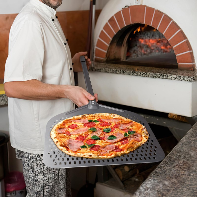 NUTUNI Perforated Pizza Peel, 16" Aluminium Pizza Paddle, Large Pizza