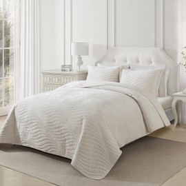 Travan Luxury Velvet Quilt Set King Size, Ultra Soft Velvet Bedding Sets, Lightweight Quilted King Quilt Bedding Set, Oversized Bedspread Coverlet with 2 Shams for All Season, Cream White