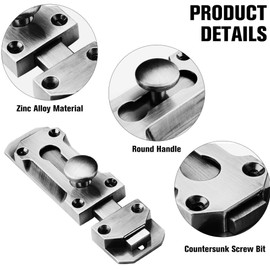 2 Pcs Door Latch 3inch Retro Slide Door Bolts for Internal Door Stylish and Durable Bolt Lock for Bathroom Bedroom Doors Cupboards & Storage Units(Brushed Silver)