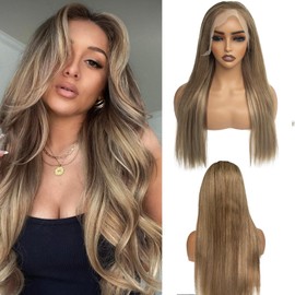 Belaved 20 Inch Ombre Lace Front Wig Human Hair Light Brown to Brown with Ash Blonde HD Lace Front Wigs Glueless 180 Density Highlights 13x6 Straight Lace Frontal Wigs with Baby Hair for Women