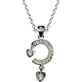 rescent Moon Circle Art Nouveau White Art Nouveau Youth Style Round Silver Chain + Silver Pendant Necklace Genuine Sterling 925 Silver Zirconia Crystals Rhinestone Clear Love Pendant 51052