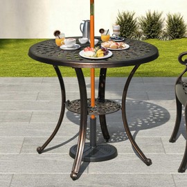 YITAHOME Aluminum Outdoor Bistro Table, 30.7 Inch Round Outdoor Dining Table, Anti- Rust Patio Side Table with Umbrella Hole for Garden, Patio, Balcony,Pool, Deck, Bronze