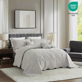 Blythease Oversized King Bedspread Cotton, Reversible Paisley Pattern Design, Lightweight Bedding Cover, 5 Piece Set, Grey