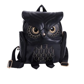 YUHUAWYH Women's PU Leather Backpack Girls Leisure Cartoon Owl Daypack Bag, A Black, Minimalistic