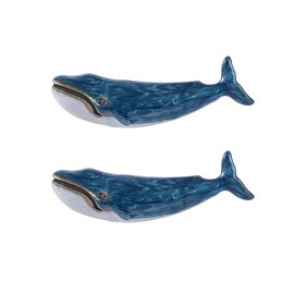 SOFFEE DESIGN Set of 2 Vintage Metal Cabinet Knob Dresser Drawer Pulls with Blue Whale Shape, Distressed Occean Style Closet Handles, Antique Door Knobs with Mounting Screws - Blue