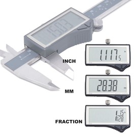 Clockwise Tools IP54 Grade Digital Caliper, DCLR-0805 0-8" /200mm, Inch/Metric/Fractions Conversion, Stainless Steel, Large LCD Screen
