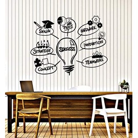 Vinyl Wall Decal Success Skills Light Bulbs Innovation Hard Work Stickers Mural Lagre Decor (g1802) Black