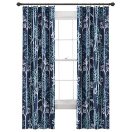 Lush Decor Navy Linear Tree Blackout Grommet Window Curtain Panel Pair (84" x 38")