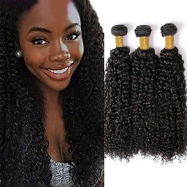 Kinky Curly Human Hair Bundles Afro Kinky Curly Bundles Human Hair Double Weft 14 14 14 Inch Raw KinkyCurly Bundle Hair Weave Natural Black Color Daily Wear