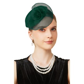 BABEYOND Fascinators Hats for Women - Tea Party Hat Kentucky Fascinator Derby Flower Mesh Pillbox Hat for Bridal Wedding Dark Green