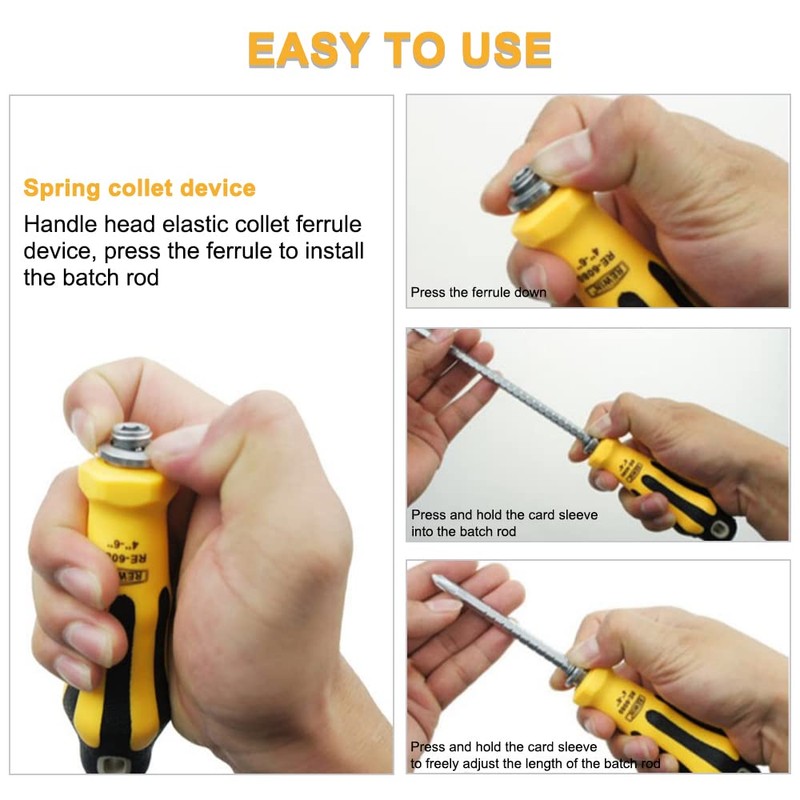 Utoolmart Multi-Bit Stubby Screwdriver, Adjustable Length and Reversible Dual End,