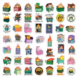 BEATRI Dumpster fire Stickers 50Pcs Dumpster fire Vinyl Waterproof Stickers for Water Bottles, Scrapbook, Journaling,Laptop, Skateboard, Computer, Phone for Teens Adult (Dumpster fire Stickers)